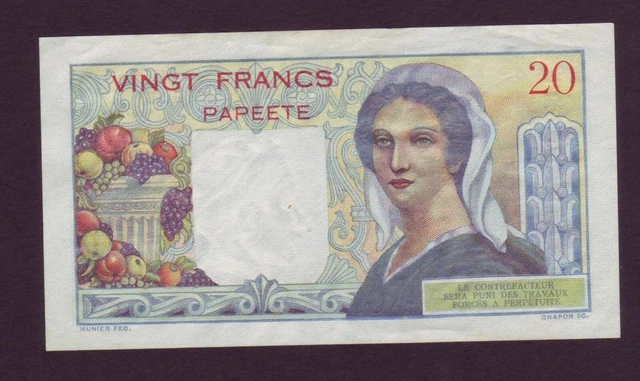 TAHITI PAPEETE 20 FRANCS (1954) P.21b (CC170603/B41)