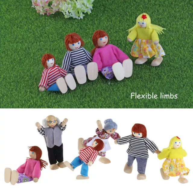Wooden Familary Dolls 7 People Set Furniture House Miniature Doll Toys For Kids