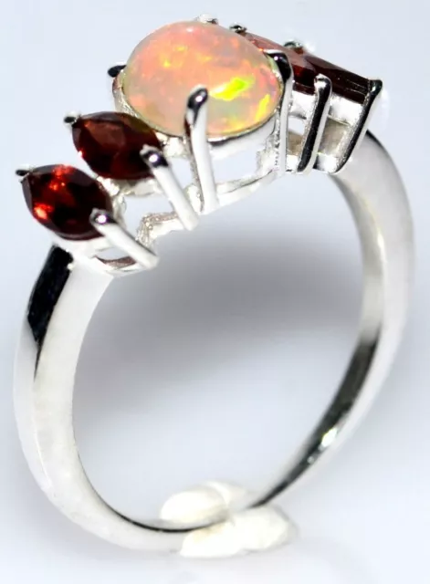Regenbogen Feuer Opal Granat Multi Edelstein Ring, Größen n Bis T Sterling 925 3