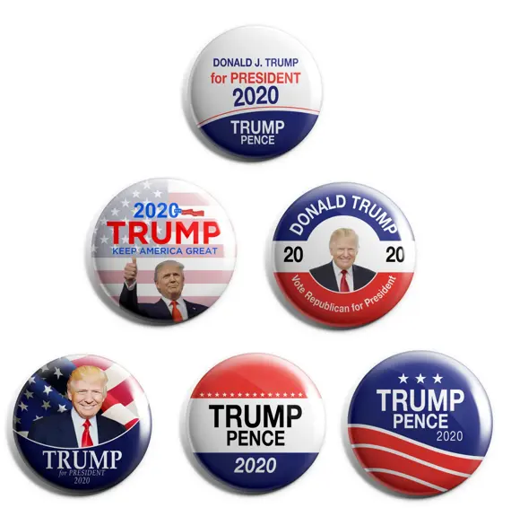 Trump 2020 Set of 6 Red, White & Blue Campaign Buttons - 2.25 inches