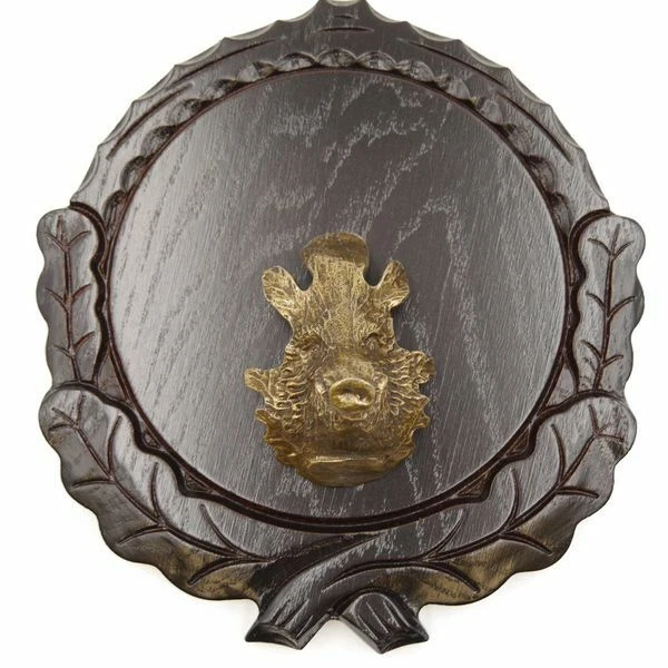 Placa de Jabalí Tallado Oscuro Af 16 CM Con 1 Pieza Jabalí Cabeza Portada Grande