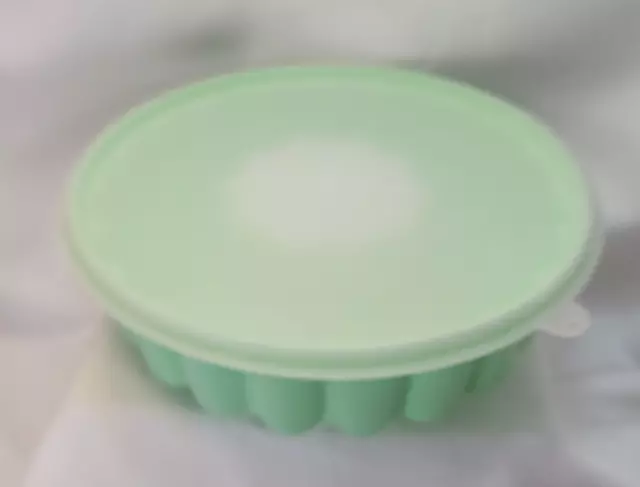 Anillo de gelatina de gelatina Tupperware verde molde con cubierta de postre de hielo 3 piezas vintage