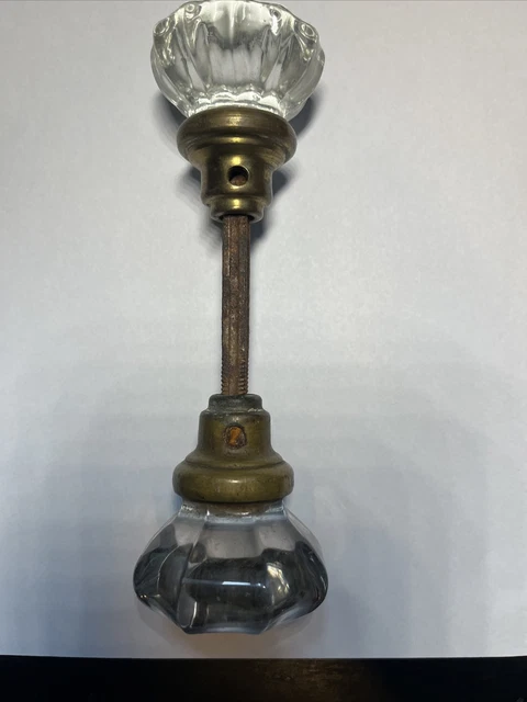 Vintage 12 Point Crystal Glass Door Knob Set With Threaded Spindle