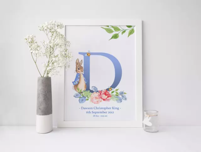 Peter Rabbit Personalised Christening Gift New Baby Beatrix Potter Nursery Print