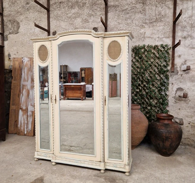 Antique French Armoire Louis XVI Style White Triple Door Wardrobe