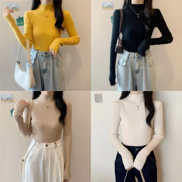 Women’s Autumn Winter Knitted Pullover Sweater Bottoming Shirt Half Turtlenecks