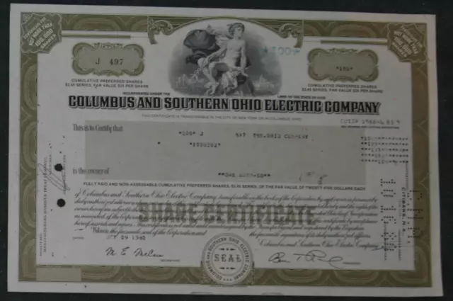 Columbus and Southern Ohio Electric Company 1980 100 Shares
