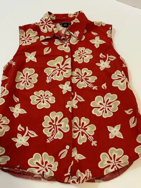 Women’s Lands End Red Floral Sleeveless Button Up Size 12