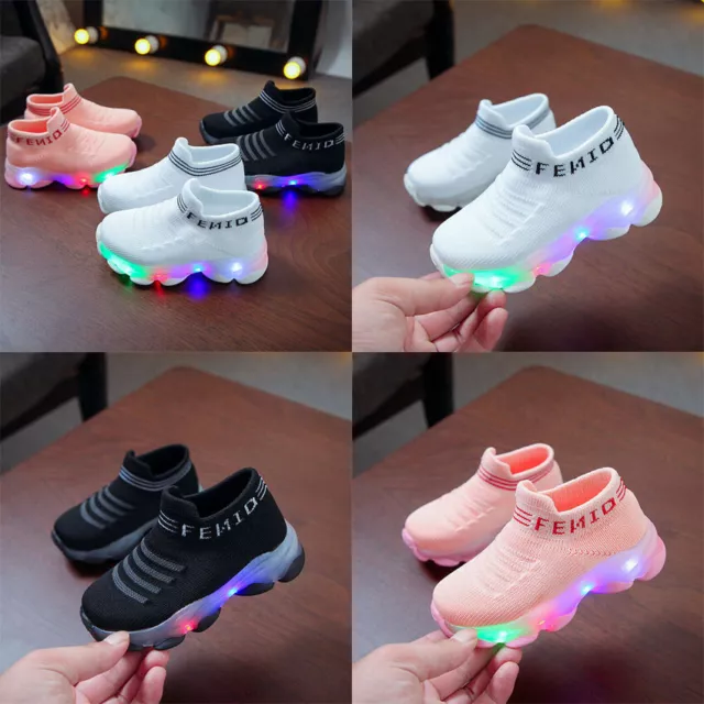 Baby Boys Girls Kids Shoes Toddler Light Up Luminous Trainers LED Flash Sneakers