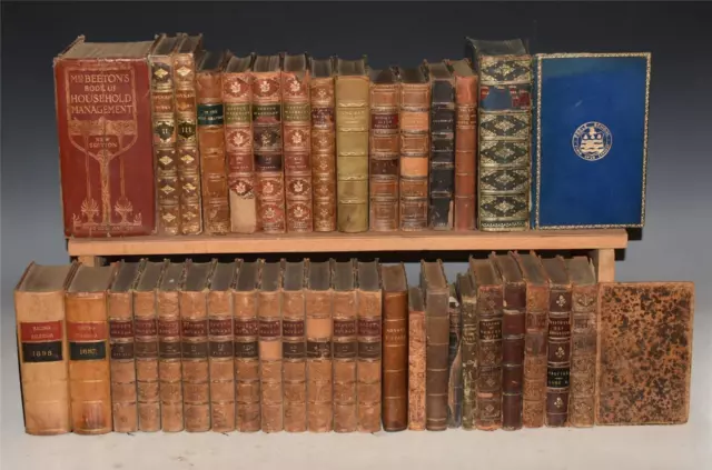Collection of 37 Books Leather Bindings Scott Waverley Beeton Hugo Burke Physics