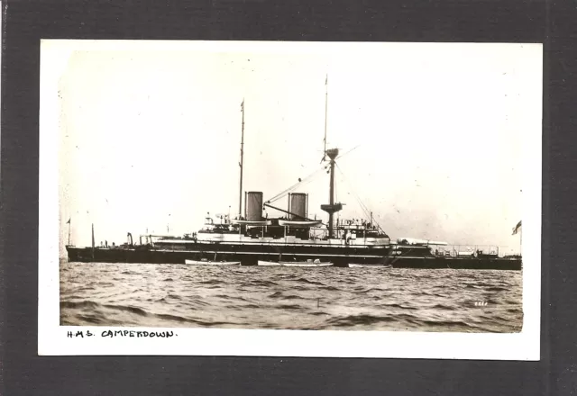 Real-Photo Postcard:  Hms Camperdown - British Royal Navy Pre-Ww-1 Battleship