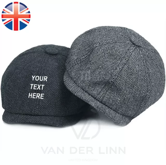 Personalised Embroidered Baker Boy Hat Men Newsboy Peaky Blinders Flat Cap