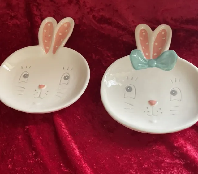 Nuevo juego de placas de cerámica Johanna Parker 5x7 pulgadas Mr. & Mrs. Bunny