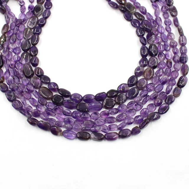 Natural Amethyst Quartz Smooth Fine 8-10mmm Oval Freeform Gemstone Loose 13" AAA
