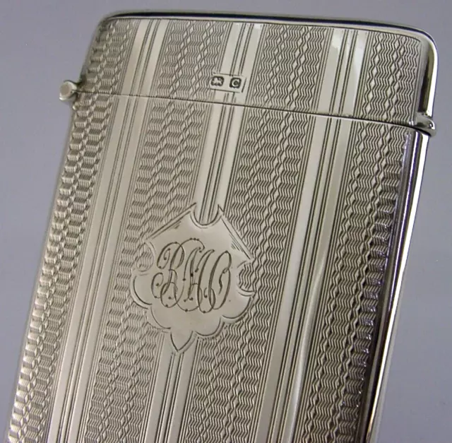 Mint Art Deco Solid Silver Card Case 1927 Antique Engraved 'Rmo'