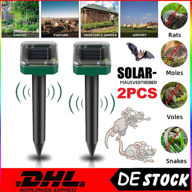 Solar Tiervertreiber Ultraschall – Gegen Maulwurf, Wühlmaus & Ratten, Bis 900m² Reichweite, Wasserdicht, Mit Erdspieß