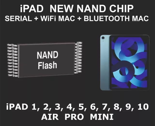 New Nand Chip Data, Serial Number, WiFi Mac, Bluetooth Mac, iPad A8 A9 A10 CPU