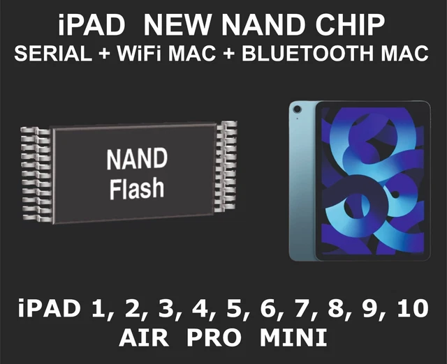 New Nand Chip Data, Serial Number, WiFi Mac, Bluetooth Mac, iPad A8 A9 A10 CPU