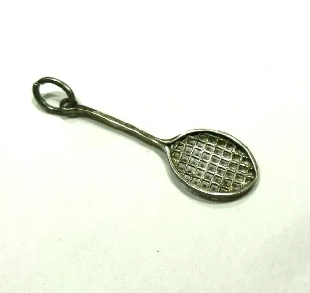 Vintage Tennis Racquet 3D Sterling Silver 925 Bracelet Necklace Charm Pendant