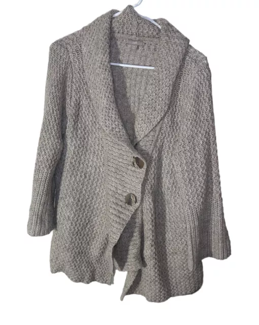 J. JILL Cardigan Sweater Wool Alpaca Blend Beige Shawl Collar Size Medium