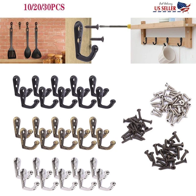10-30pcs Hanging Metal Single Hook Clothes Hat Coat Robe Wall Door Hangers Hooks
