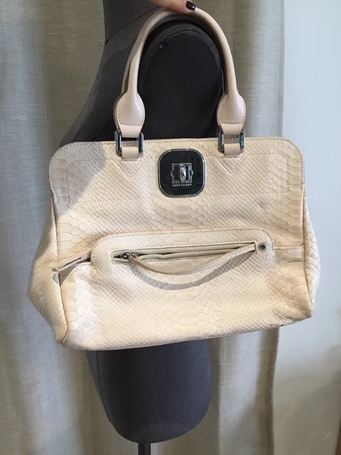 Sac à Main Abaco Dan Mini Jamily - Cuir Et Python Beige Nude, Anse Chaîne | Occasion TBE