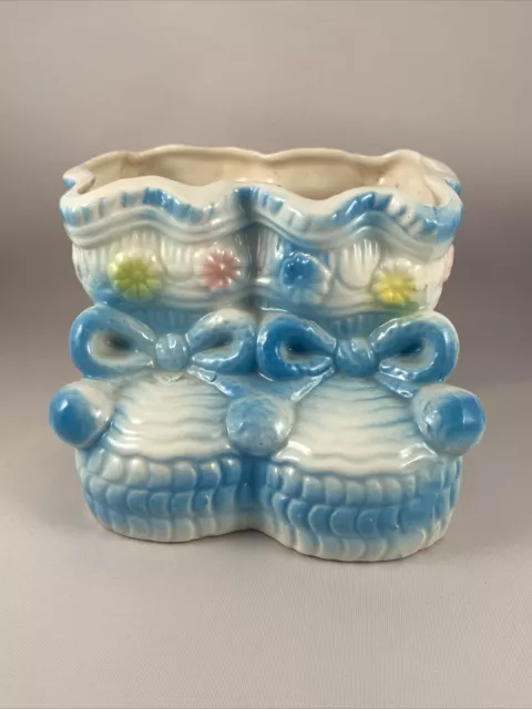 Vintage NANCY PEW Blue Baby Bootie Planter Ceramic MADE IN JAPAN 3285