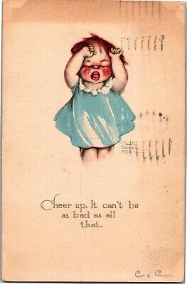 Artist Ruth Welch Siver Little Girl Crying Cheer Up c1924 Postcard E13
