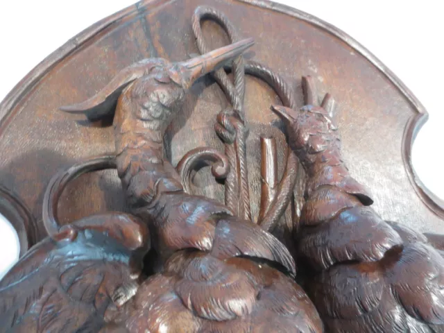 set of 2 large Antique Black Forest walnut game plaques hand carved