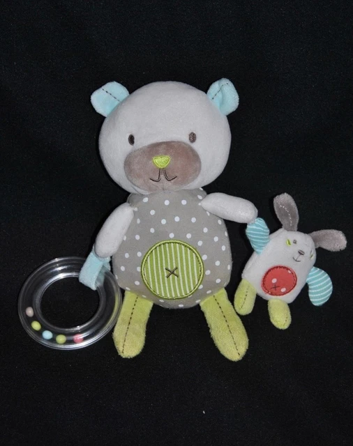 Peluche Doudou Ours POMMETTE Chat Activité Anneau Hochet Chien Lapin 21 Cm TTBE