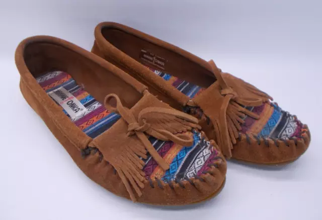 Minnetonka Moccasins Arizona Fabric Women's 9.5 Brown Hard Sole 402K