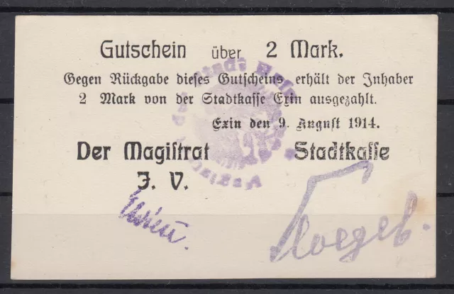 Exin - Stadt - 2 Mark - 09.08.1914 - Dießner 96.7 - Papier ?