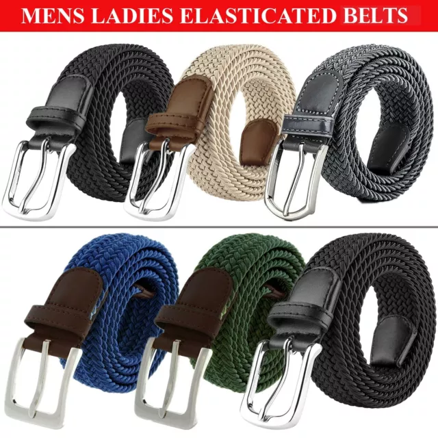 ENZO MENS STRETCH Belts Ladies Elasticated Woven Braided Belt Metal ...