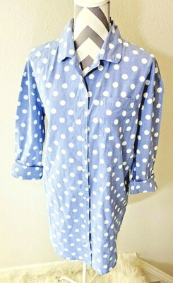 New Women Size Small Old Navy Blue And White Polka Dot Long Sleeve Shirt Dress