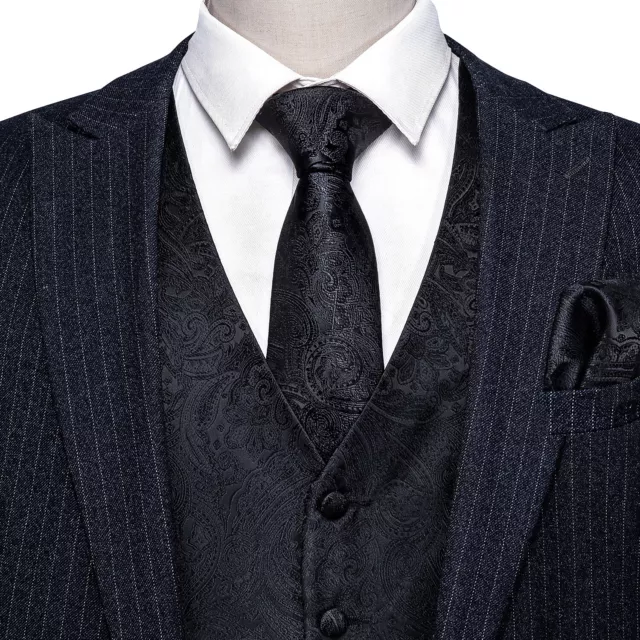 Gilet vintage gilet da uomo paisley floreale in seta jacquard set cravatta matrimonio 9