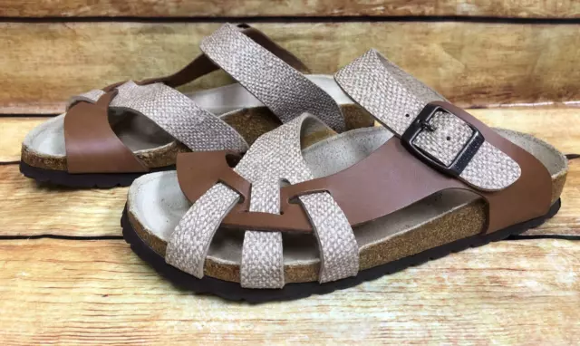 Birkenstock Papillio Pisa Beige & Tan Tweed Sandals Womens 37/6 N (3J84)