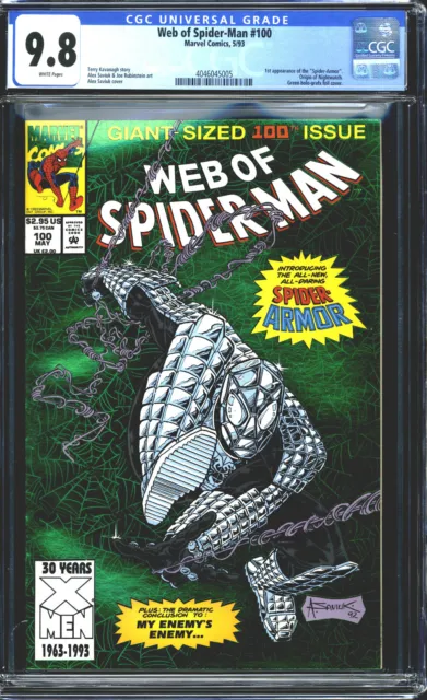 Web of Spider-Man #100 CGC 9.8 Marvel Comics 1993 First Spider Armor Green Foil