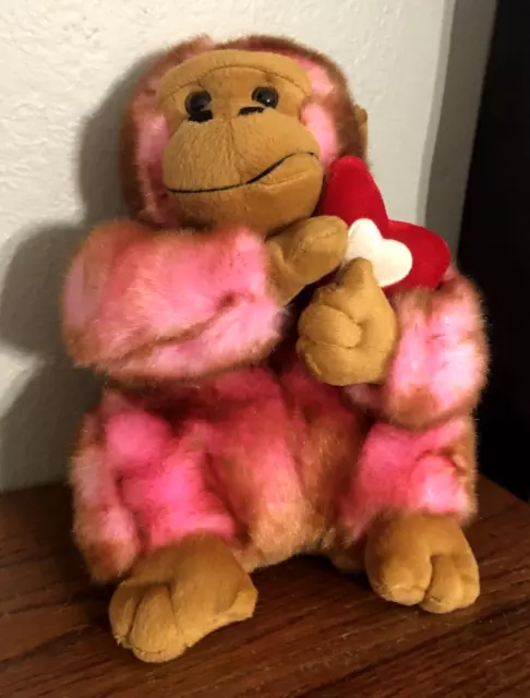 Dan Dee Collector's Choice Tie Dye Pink Gorilla~Red Heart 11" Fuzzy Animal Plush