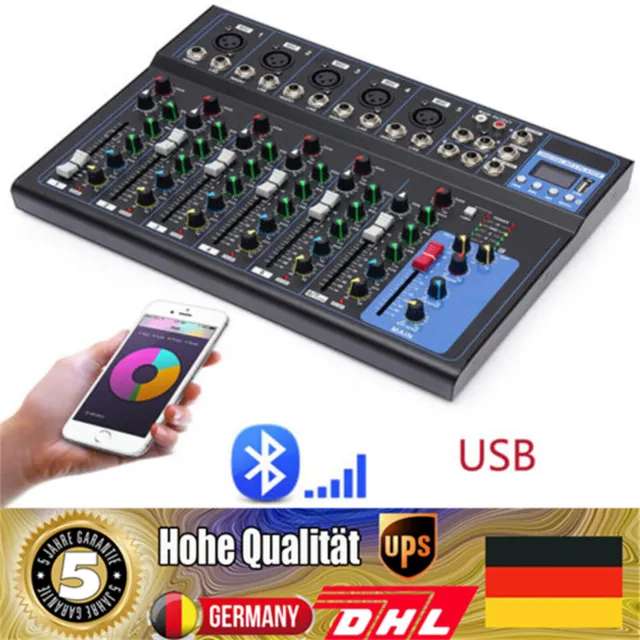 Bluetooth Mixer 7 Kanal USB Live Studio Audio Mischpult DJ Konsole Verstärker