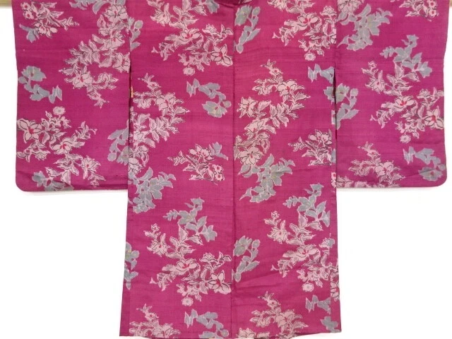 79859# Japanese Kimono / Antique Haori / Meisen / Woven Chinese Flowers