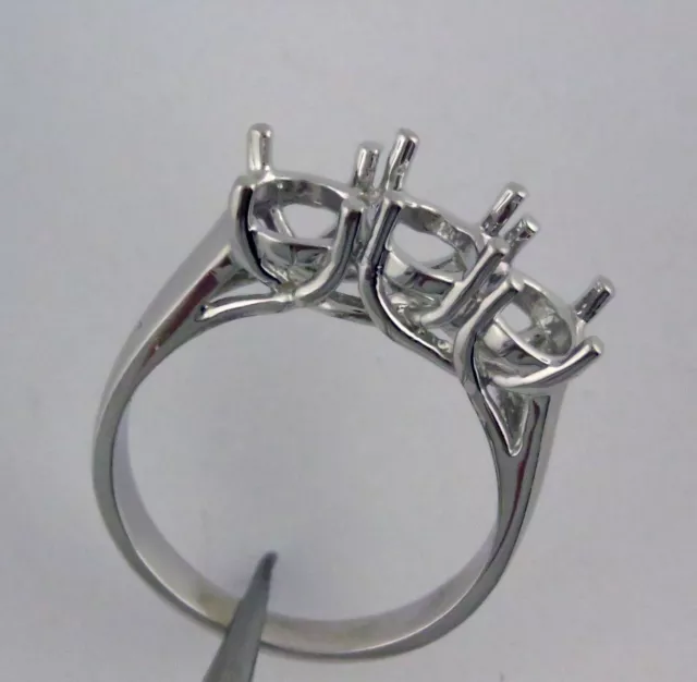 3 Stone Ring Setting 14K White Gold Ring Mounting Center 1.5Ct And Side 1Ct