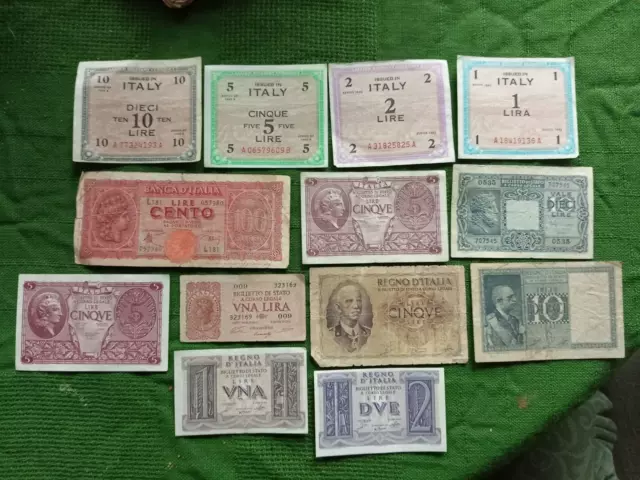 Italy  : nice collection of 13 vintage Lire Banknotes.