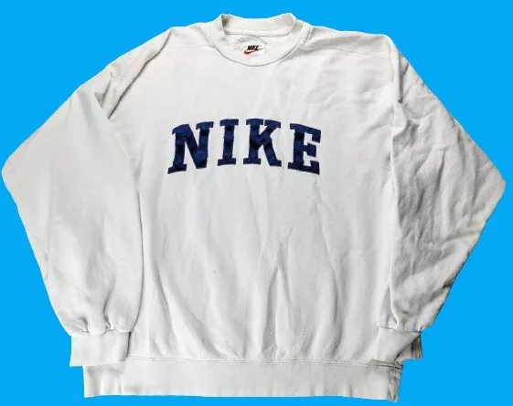 Vintage Retro 90s Nike Sweatshirt White Spell Out Sweater - Mens Large L