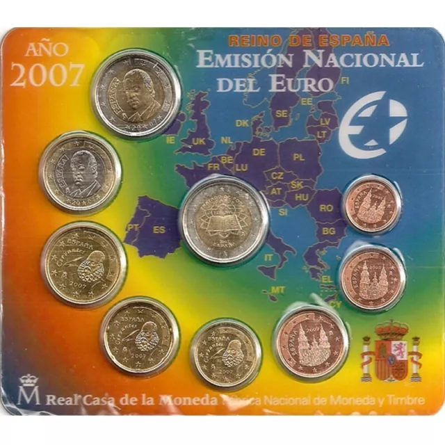 Spanien KMS 2007 ST 1 Cent - 2 Euro und 2 Euro Römische Verträge Blister 5,88 €