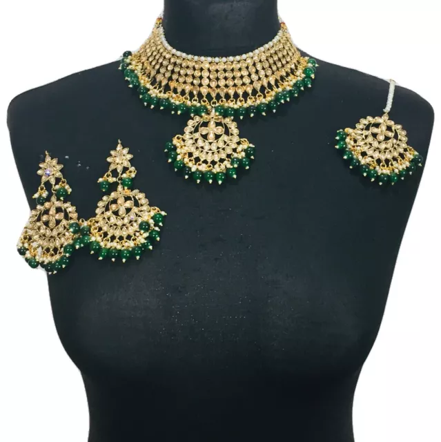 Green Gold Necklace Set Pakistani Jewelry Asian Bridal Wedding Indian Jewellery