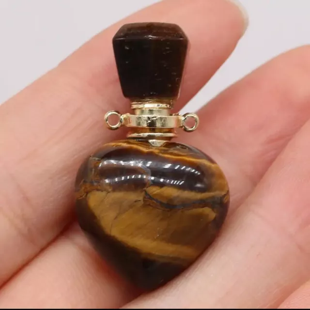 5 X Tiger Eye Crystal Heart Perfume Bottles Pendant Essential Oil Carrier