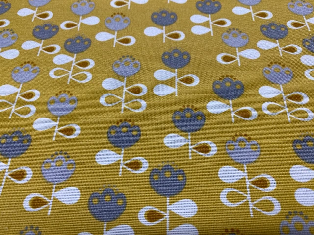 Ochre/Grey Mini  Scandi Flower Cotton Blind/Curtain/Craft/Upholstery Fabric