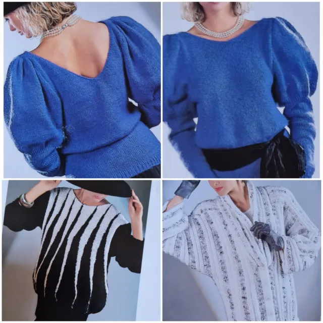 1980s Leg Mutton Sleeve Graphics Balloon Boat Neck Knitting Pattern Wendy Bonds