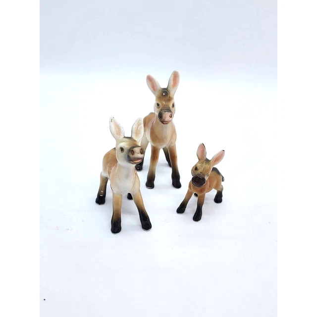 Vintage Donkey Mule Family Mini Porcelain Figurines Hagen Renaker? Set of 3