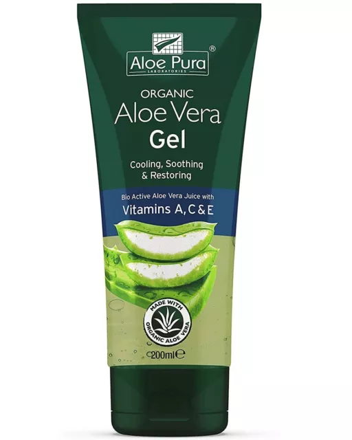 ALOE PURA Organisch Aloe Vera Mit Vitamin A,C,E Gel 200ml - Zertifiziert Produkt
